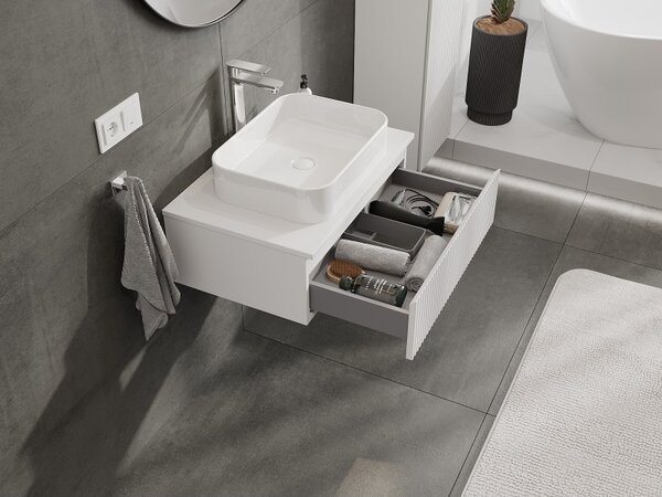 Mexen Rivel, mobilier de baie 70 cm cu blat, 1 sertar, canelat, alb mat, 91A20-07023-1-BFC01