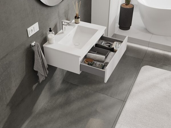 Mexen Rivel, mobilier de baie 70 cm cu lavoar Otis, 1 sertar, canelat, alb mat, 91A20-07023-1-BF01-W18M01