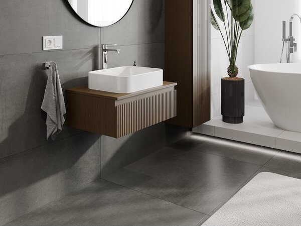 Mexen Rivel, mobilier de baie 70 cm cu blat, 1 sertar, canelat, nuc, 91A20-06023-1-BFC86