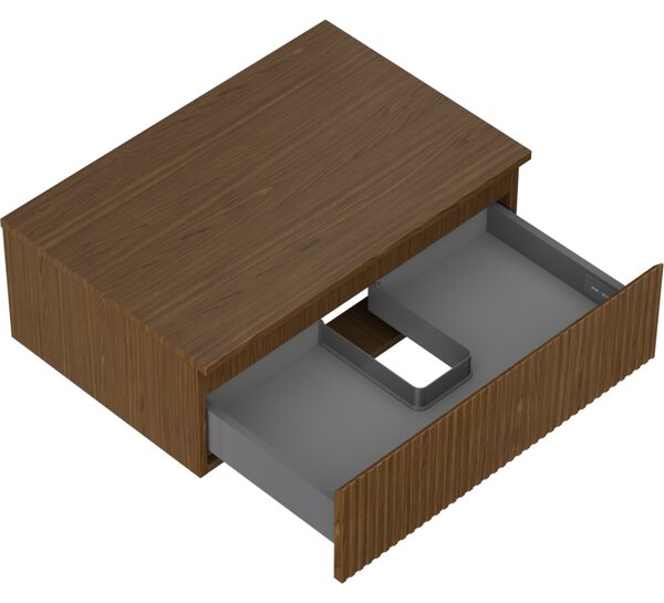 Mexen Rivel, mobilier de baie 70 cm cu blat, 1 sertar, canelat, nuc, 91A20-06023-1-BFC86