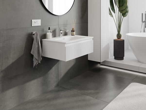 Mexen Rivel, mobilier de baie 70 cm cu lavoar Vela, 1 sertar, canelat, alb mat, 91A20-07023-1-BF01-W23M01