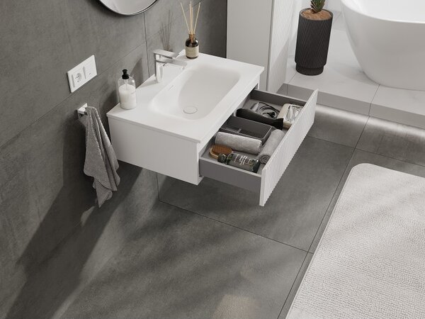 Mexen Rivel, mobilier de baie 70 cm cu lavoar Vela, 1 sertar, canelat, alb mat, 91A20-07023-1-BF01-W23M01