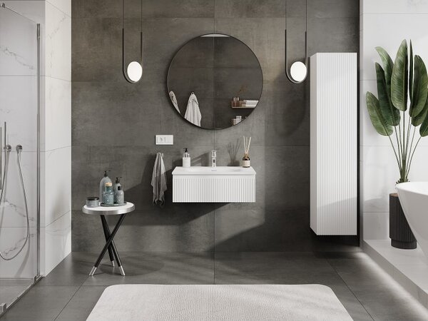Mexen Rivel, mobilier de baie 70 cm cu lavoar Vela, 1 sertar, canelat, alb mat, 91A20-07023-1-BF01-W23M01
