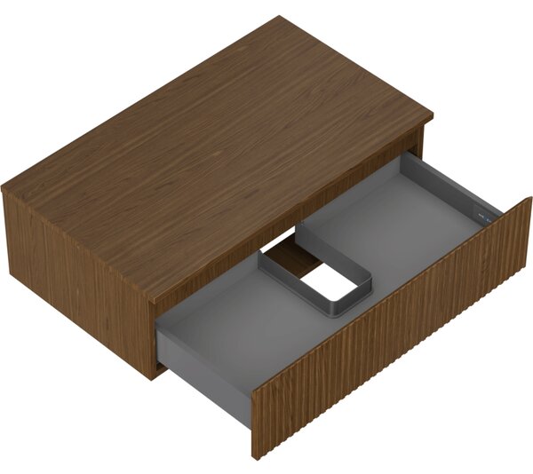 Mexen Rivel, mobilier de baie 80 cm cu blat, 1 sertar, canelat, nuc, 91A20-08047-1-BFC86