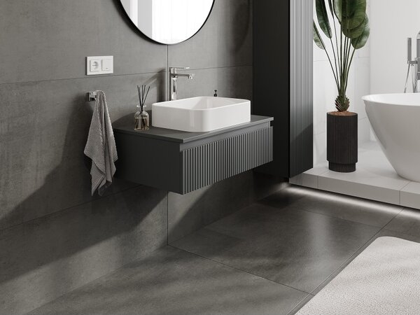 Mexen Rivel, mobilier de baie 80 cm cu blat, 1 sertar, canelat, grafit mat, 91A20-08023-1-BFC66