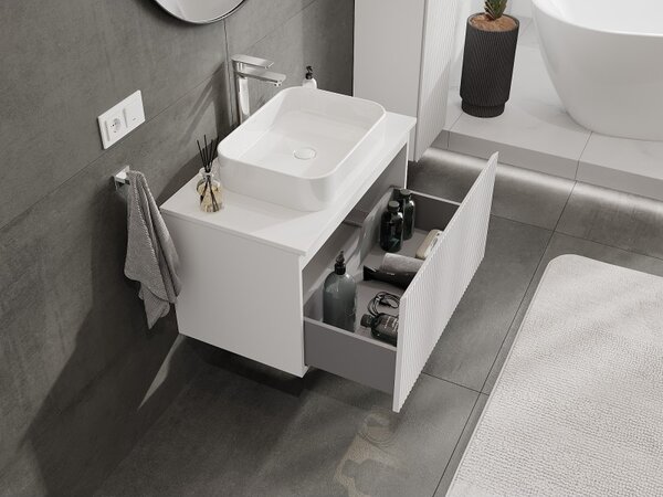 Mexen Rivel, mobilier de baie 80 cm cu blat, 1 sertar, canelat, alb mat, 91A20-08047-1-BFC01