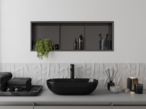 Mexen X-Wall-NR, raft încastrat fără flanșă 90 x 30 cm, grafit mat - 19E1903010S