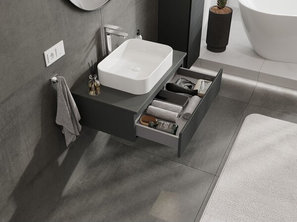 Mexen Rivel, mobilier de baie 80 cm cu blat, 1 sertar, canelat, grafit mat, 91A20-08023-1-BFC66