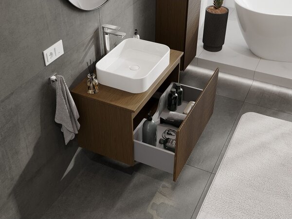 Mexen Rivel, mobilier de baie 80 cm cu blat, 1 sertar, canelat, nuc, 91A20-08047-1-BFC86