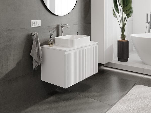 Mexen Rivel, mobilier de baie 80 cm cu blat, 1 sertar, canelat, alb mat, 91A20-08047-1-BFC01