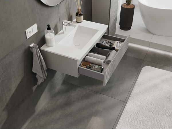 Mexen Rivel, mobilier de baie 80 cm cu lavoar Otis, 1 sertar, canelat, gri mat/alb, 91A20-08023-1-BF62-W18M01