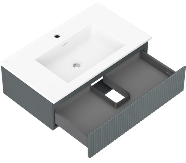 Mexen Rivel, mobilier baie 80 cm cu lavoar Otis, 1 sertar, canelat, grafit mat/alb mat, 91A20-08023-1-BF66-W18M01