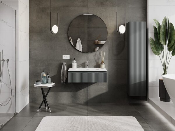 Mexen Rivel, mobilier baie 80 cm cu lavoar Otis, 1 sertar, canelat, grafit mat/alb mat, 91A20-08023-1-BF66-W18M01