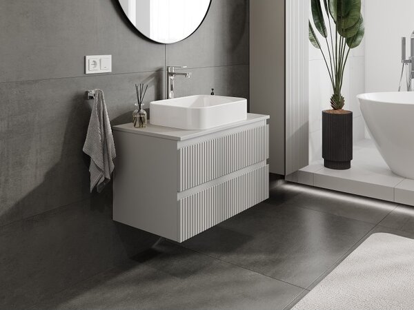 Mexen Rivel, mobilier de baie 80 cm cu blat, 2 sertare, canelat, gri mat, 91A20-08047-2-BFFC62
