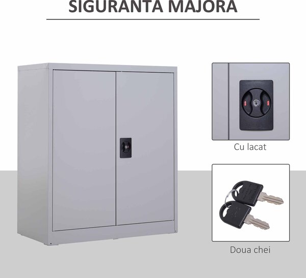 Vinsetto Dulap pentru Documente cu Raft Reglabil și Încuietoare de Siguranță, 80x40x92,5 cm, Gri | Aosom Romania