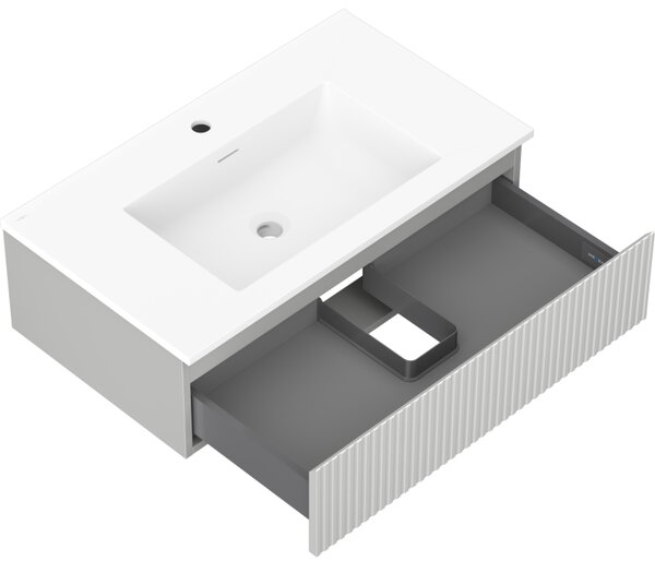 Mexen Rivel, mobilier de baie 80 cm cu lavoar Otis, 1 sertar, canelat, gri mat/alb, 91A20-08023-1-BF62-W18M01