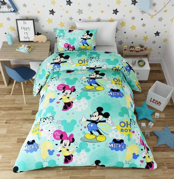 Lenjerie de pat copii Mikey & Minnie verde /160x200 cm dimensiune standard
