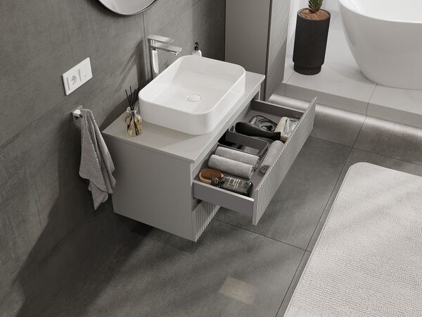 Mexen Rivel, mobilier de baie 80 cm cu blat, 2 sertare, canelat, gri mat, 91A20-08047-2-BFFC62