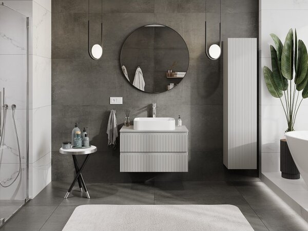 Mexen Rivel, mobilier de baie 80 cm cu blat, 2 sertare, canelat, gri mat, 91A20-08047-2-BFFC62