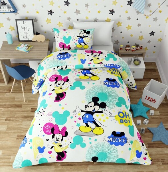 Lenjerie de pat copii Mikey & Minnie crem