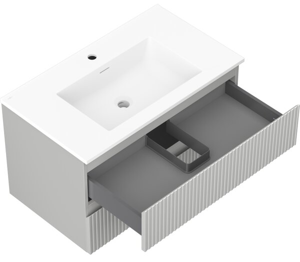 Mexen Rivel, mobilier de baie 80 cm cu lavoar Otis, 2 sertare, canelat, gri mat/alb, 91A20-08047-2-BFF62-W18M01
