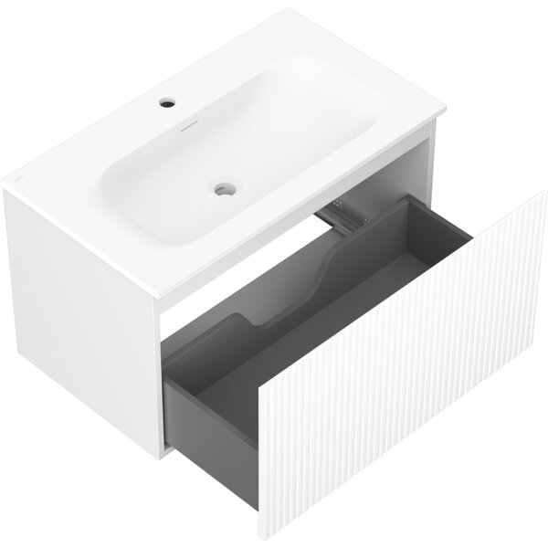 Mexen Rivel, mobilier baie 80 cm cu lavoar Vela, 1 sertar, canelat, alb mat, 91A20-08047-1-BF01-W23M01