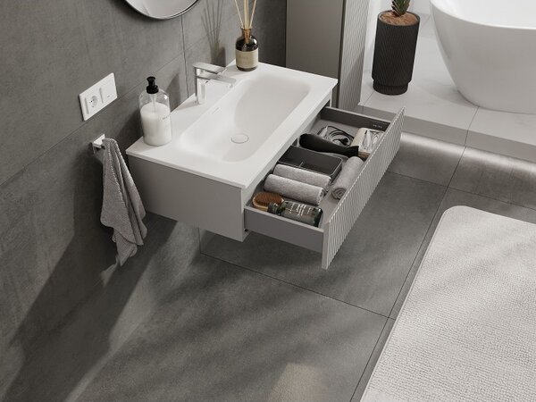 Mexen Rivel, mobilier de baie 80 cm cu lavoar Vela, 1 sertar, canelat, gri mat/alb mat, 91A20-08023-1-BF62-W23M01