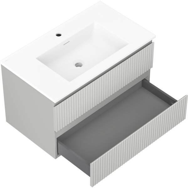 Mexen Rivel, mobilier de baie 80 cm cu lavoar Otis, 2 sertare, canelat, gri mat/alb, 91A20-08047-2-BFF62-W18M01