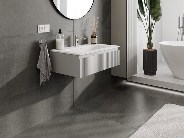 Mexen Rivel, mobilier de baie 80 cm cu lavoar Vela, 1 sertar, canelat, gri mat/alb mat, 91A20-08023-1-BF62-W23M01
