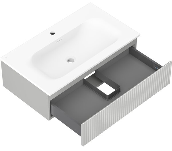 Mexen Rivel, mobilier de baie 80 cm cu lavoar Vela, 1 sertar, canelat, gri mat/alb mat, 91A20-08023-1-BF62-W23M01