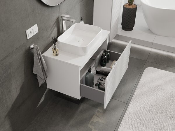 Mexen Rivel, mobilier baie 80 cm, 1 sertar, canelat, alb mat, 91A20-08047-1-BF01