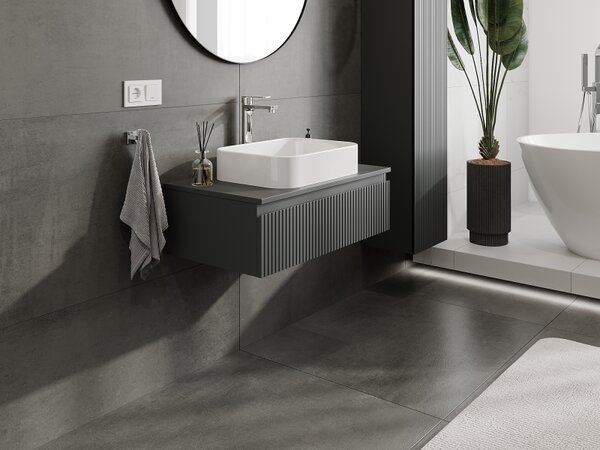 Mexen Rivel, mobilier baie 80 cm, 1 sertar, canelat, grafit mat, 91A20-08023-1-BF66