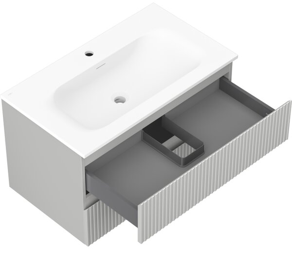 Mexen Rivel, mobilier baie 80 cm cu lavoar Vela, 2 sertare, canelat, gri mat/alb, 91A20-08047-2-BFF62-W23M01