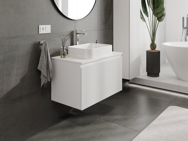 Mexen Rivel, mobilier baie 80 cm, 1 sertar, canelat, alb mat, 91A20-08047-1-BF01