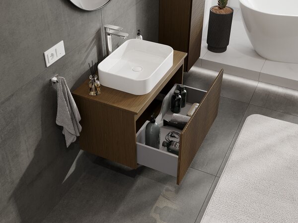Mexen Rivel, mobilier baie 80 cm, 1 sertar, canelat, nuc, 91A20-08047-1-BF86