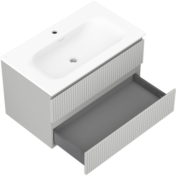 Mexen Rivel, mobilier baie 80 cm cu lavoar Vela, 2 sertare, canelat, gri mat/alb, 91A20-08047-2-BFF62-W23M01