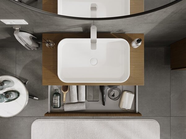 Mexen Rivel, mobilier baie 90 cm cu blat, 1 sertar, canelat, nuc, 91A20-09023-1-BFC86