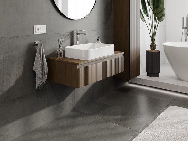 Mexen Rivel, mobilier baie 90 cm cu blat, 1 sertar, canelat, nuc, 91A20-09023-1-BFC86