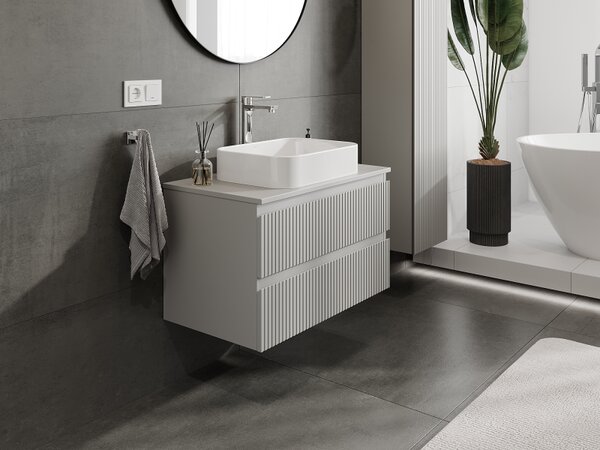 Mexen Rivel, mobilier baie 80 cm, 2 sertare, canelat, gri mat, 91A20-08047-2-BFF62