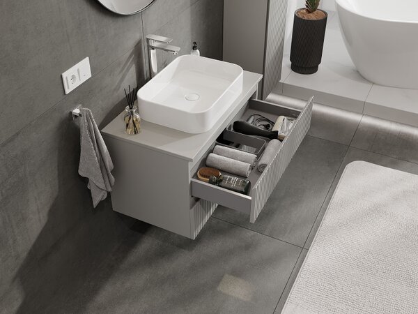Mexen Rivel, mobilier baie 80 cm, 2 sertare, canelat, gri mat, 91A20-08047-2-BFF62
