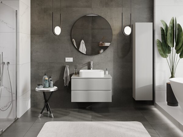 Mexen Rivel, mobilier baie 80 cm, 2 sertare, canelat, gri mat, 91A20-08047-2-BFF62
