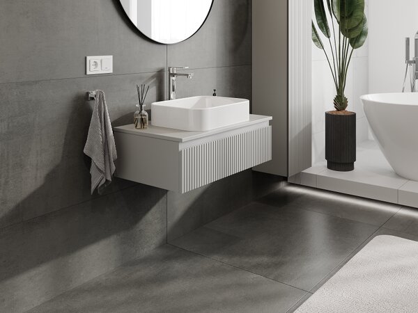 Mexen Rivel, mobilier baie 80 cm, 1 sertar, canelat, gri mat, 91A20-08023-1-BF62
