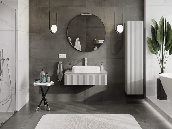 Mexen Rivel, mobilier baie 90 cm cu blat, 1 sertar, canelat, gri mat, 91A20-09023-1-BFC62