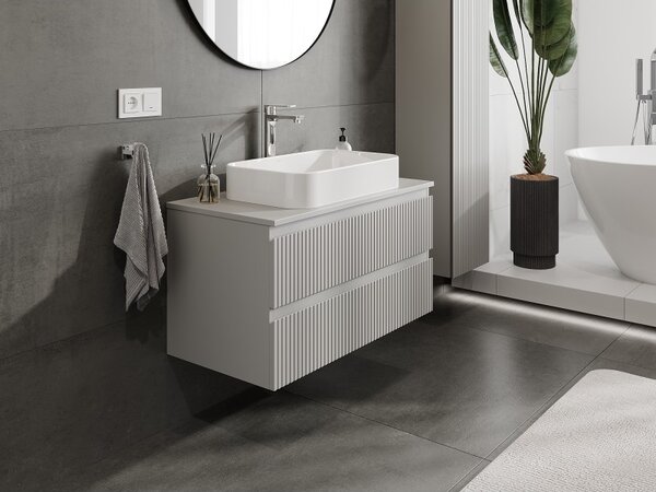 Mexen Rivel, mobilier baie 90 cm cu blat, 2 sertare, canelat, gri mat, 91A20-09047-2-BFFC62
