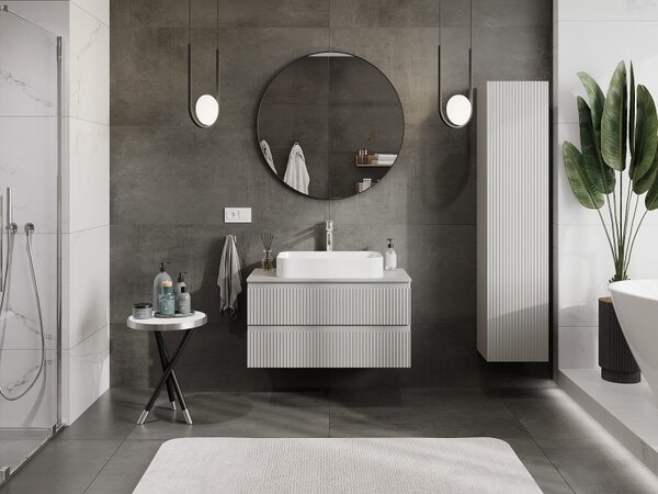 Mexen Rivel, mobilier baie 90 cm cu blat, 2 sertare, canelat, gri mat, 91A20-09047-2-BFFC62