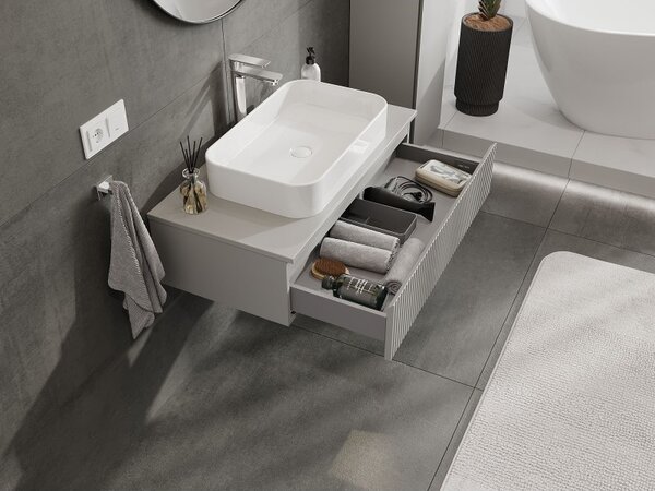Mexen Rivel, mobilier baie 90 cm cu blat, 1 sertar, canelat, gri mat, 91A20-09023-1-BFC62