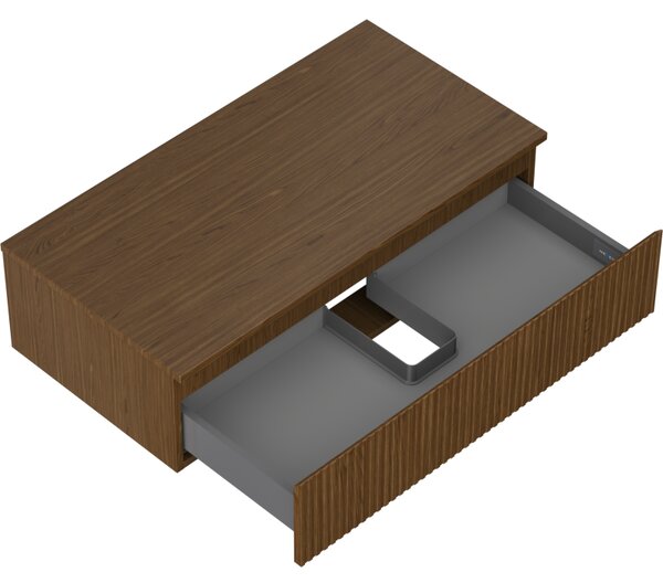Mexen Rivel, mobilier baie 90 cm cu blat, 1 sertar, canelat, nuc, 91A20-09023-1-BFC86