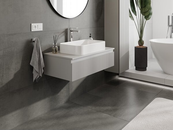 Mexen Rivel, mobilier baie 90 cm cu blat, 1 sertar, canelat, gri mat, 91A20-09023-1-BFC62