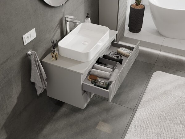 Mexen Rivel, mobilier baie 90 cm cu blat, 2 sertare, canelat, gri mat, 91A20-09047-2-BFFC62