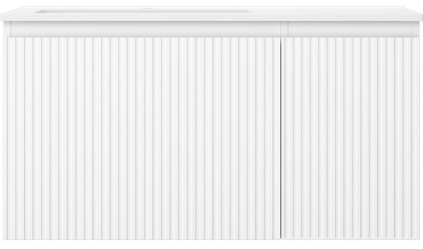 Mexen Rivel, mobilier baie 90 cm cu lavoar Otis stânga, 1S, 1D, canelat, alb mat, 91A23-09047-3-BBFF01-W18L01